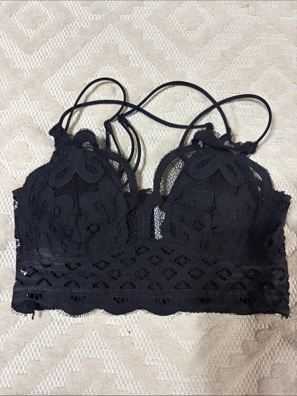 Lace Strappy Longline Bralette - Black
